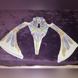 Badinka Sheer Multicolor Bell Sleeve Bodysuit